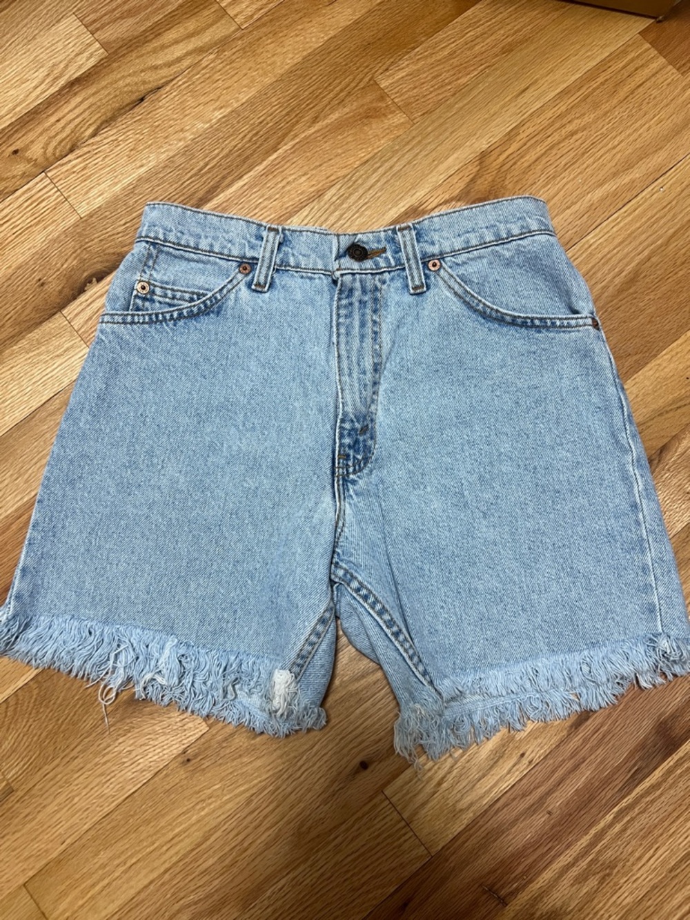 Vintage Orange Tab Levi's Light Blue Denim Frayed Hem Jean Shorts